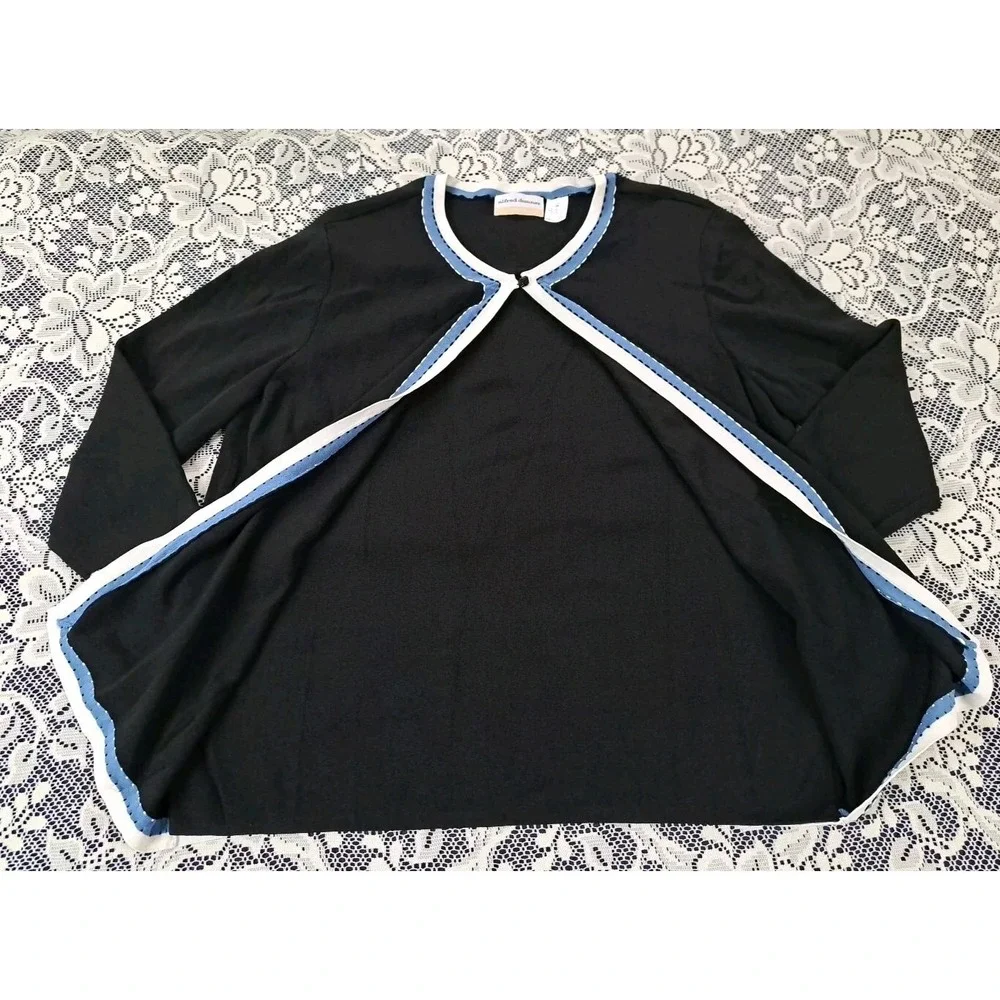 Alfred Dunner Sweater Womens 1X Black/Blue White Trim Two-Fer Cardigan Polyester
